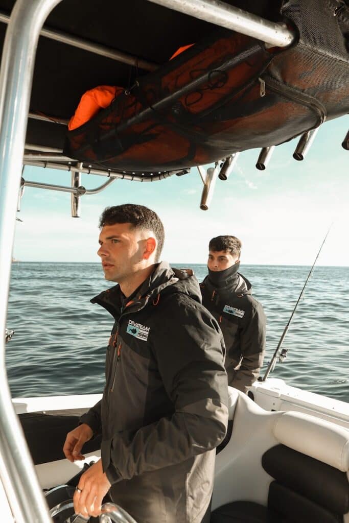 Anglers on board during a fishing trip on the Costa Brava